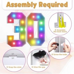 Marquee Numbers Colorful 30th-Birthday Decoration: 4FT Large 4 Feet Number 30