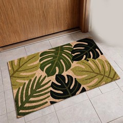 Coconut Coir Floor Mat with Tropical Leaves Motif Non Slip for High Traffic