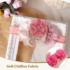 30Pcs 2″ Chiffon Flowers with Rhinestone Pearl Sewing Fabric Flowers, Rose Red