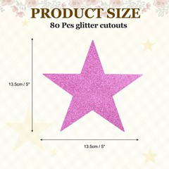 80 Pcs Glitter Star Cutouts, 5 Inch Star Shape Glitter Paper, Pink