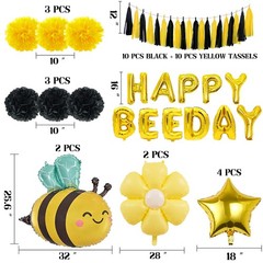 Happy Bee Day Decorations Pack of 21, Daisy Balloons, Bumble Bee Balloons for…