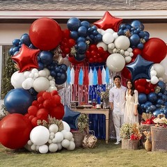 Pinbra Navy Blue Red Balloon Garland Double Stuffed Red White Blue Balloons