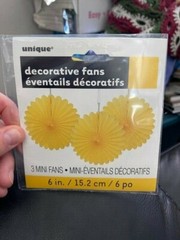 Yellow 6″ Hanging Paper Fan Decorations 3ct New!!!