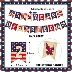 US 250th Anniversary Decorations – 250 Years of Freedom Banner Red White Blue…