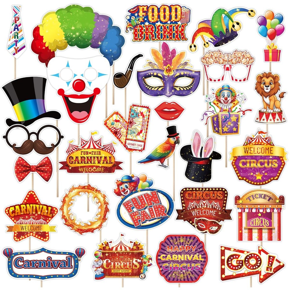 Carnival Photo Booth Props 30PCS Carnival Decorations Circus Theme Party Deco