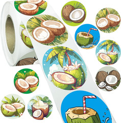 500 Pcs Coconut Themed Stickers for Birthday Party Decorations