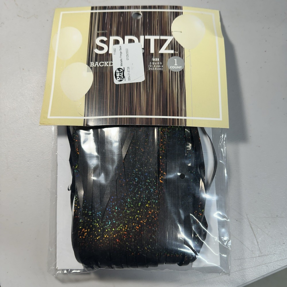 Spritz Black Iridescent Fringe Curtain Backdrop Decor 3” x 8”