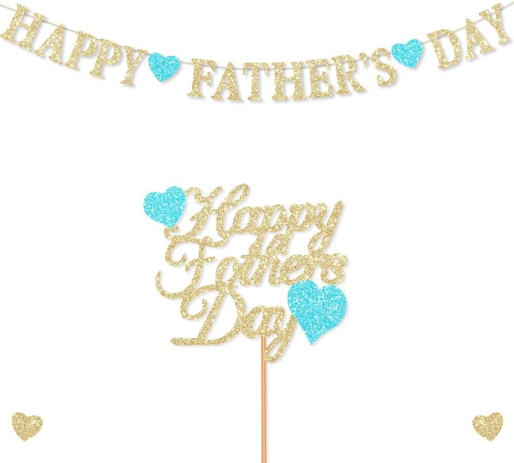 Happy Father’S Day Decorations Banner Glitter Gold Cake Topper Fathers Dad’S