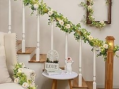 2Pcs 13Ft Artificial Eucalyptus Garlands with Flowers, Faux Floral Greenery