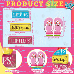 4 Pcs Summer Decorations for Home Flip Flops Table Decorations Wooden Sign Beach