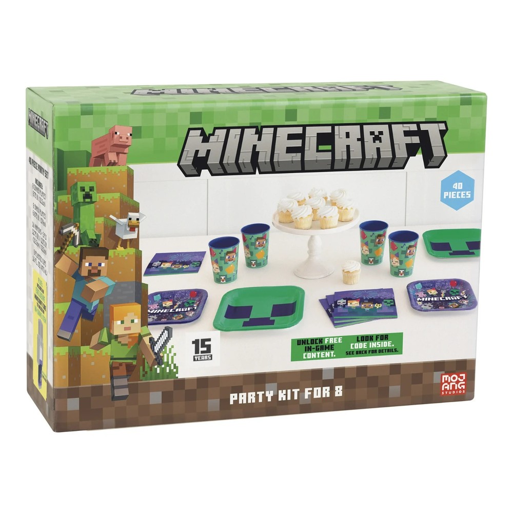 MINECRAFT 40PC. Party Kit for 8 (Large Plates, Small Plates, Napkins & Cups)-NEW