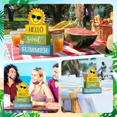 Hello Summer Tiered Tray Decor – 4 Rustic Wooden Centerpieces for Festivities