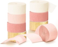 Wedding Party Decorations, 8 Rolls Pink Gold Crepe Paper Streamers for Weddin…