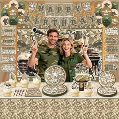 Army Military Party Decorations ,Camouflage Birthday Green, Brown, Gray