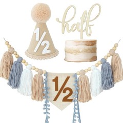 Ereniko 1/2 Birthday Boy Decorationshalf Way To One Baby Boy Decorations6