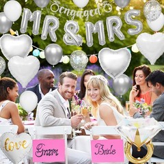 Silver Engagement Party Decorations, MR and MRS Balloons Decor, Metallic Silv…