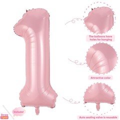 Light Pink 1 Balloon, 40 Inch Large Pastel Pink Foil Helium Number Balloons 0…