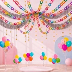 338 Pcs Rainbow Party Decoration 300 Sheets Chain Strips and 26.2ft Sliver Fr…
