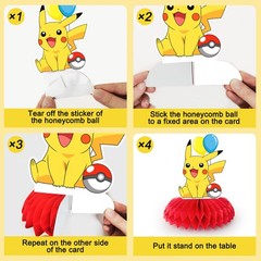 Pokemon 3D Double Side Pikachu Honeycomb Centerpieces Kids Birthday Party Decor