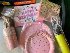 87pc Birthday Party Supplies Set Decor Balloons Lights Pink Blue Gold White Blk