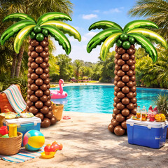 132 Pcs Palm Tree Balloon Column Stand Kit 6.5 Ft with Leaves & Coconut Balloons