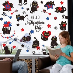 Patriotic Window Clings Double Sided Red Blue Star Black Cat Glass Decal Sticker