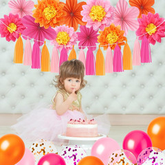 89 PCS Pink and Orange Party Decorations Paper Fans Party Decorations Set with B