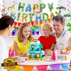 Adecortalk Reptile Jungle Birthday Banner Swirls