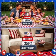 4 Pcs 250th Anniversary Freedom Patriotic Wooden Tiered Tray Decor, 4th of Ju…