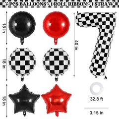 Checkered Number 7 Balloon, 40 Inch Large Foil Race Car Number Balloons, Big …