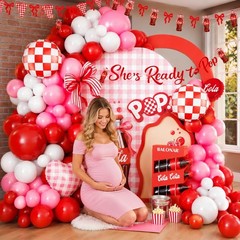She’s Ready to Pop Balloon Arch Kit, 123Pcs Soda Pop Red Pink Balloon Garland…