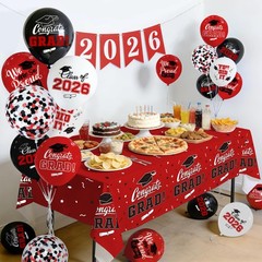 2026 Red & Black Graduation Decorations Set 63Pcs Graduation Grad Latex Ball