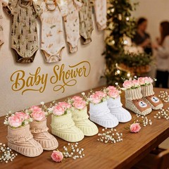4 Set Baby Shower Booties Centerpiece Knitted Booties with Artificial Baby’s …