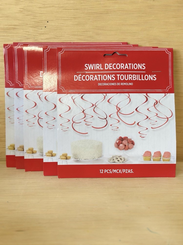 Lot Of 5-Red Swirl Decorations 12 Pcs – 22 in (55.8 cm) -Total 60 Swirls