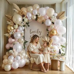 White Gold Balloon Arch Kit, Double Stuffed Gold and White Balloons Latex Nud…