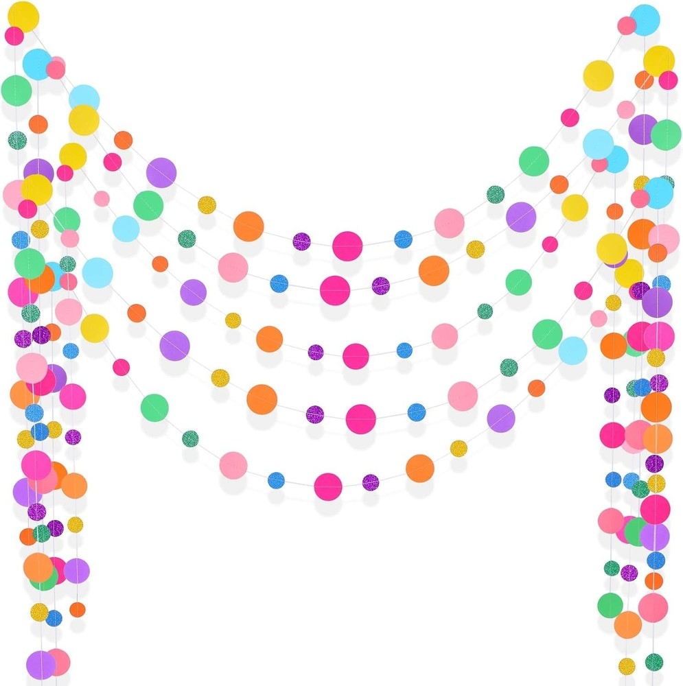 5pcs Colorful Circle Garland Banner Rainbow Paper Dot Birthday Party Decoration