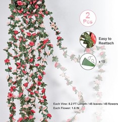 2Pcs 16.4Ft Flower Garland Artificial Rose Vines for Bedroom, Cute Fake Hanging