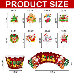 48PCS Christmas Themed Birthday Party Decorations | 24PCS Cupcake Toppers & 24PC