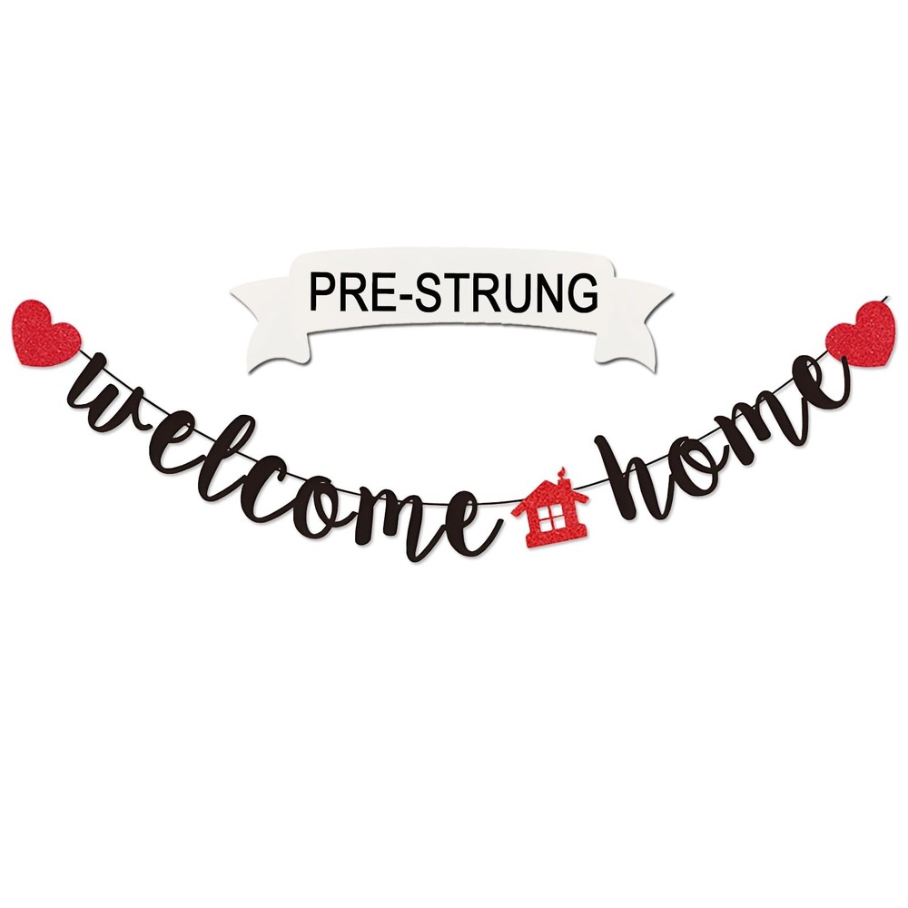 Black Welcome Home Banner – Glitter Welcome Decoration for Housewarming, Mili…
