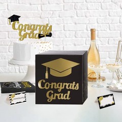 Graduation Card Box Holder, Congrats Grad 8.5 x x inches, Black