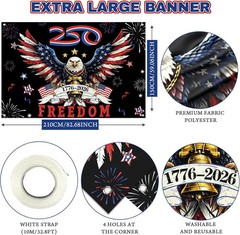 Large 250th Anniversary Backdrop Banner 250 Years of Freedom America Eagle 1776-