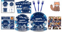 Elegant 96-Piece Retirement Party Tableware Set in Blue & Silver for 24 Guests