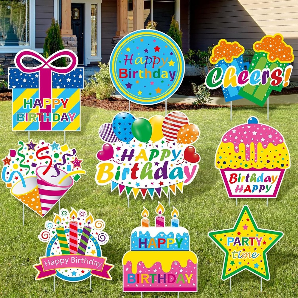 Happy Birthday Yard Signs with Stakes Birthday Lawn Signs Waterproof Outdoor
