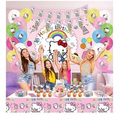 Hello Kitty Happy Birthday Party Decor Supplies Balloon Banner Plate Napkin Bags