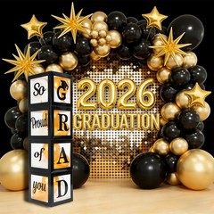 Graduation Decorations 2026 Set of 4 Boxes with 11 inches, Black, Gold, White