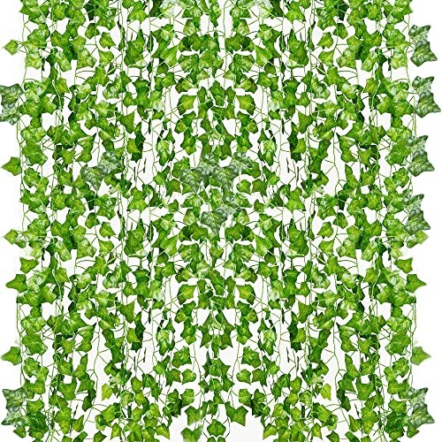 YAHUAA 12 Pack 84 Feet Fake 7 ft x 12 (Total 84 ft) x 1.6-1.8 in, Light Green