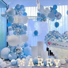 Blue Balloons Garland Arch Kit, 147 Pcs Metallic Macaron Light Blue and Confe…