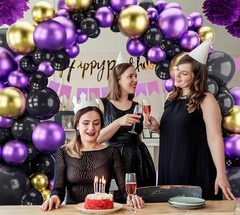 Guirnalda De Globos Metalicos Morado Oro Y Negro Para Fiesta De Navidad