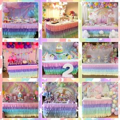 Rainbow Table Skirt Tutu Unicorn Tablecloth for Birthday Party Baby Shower