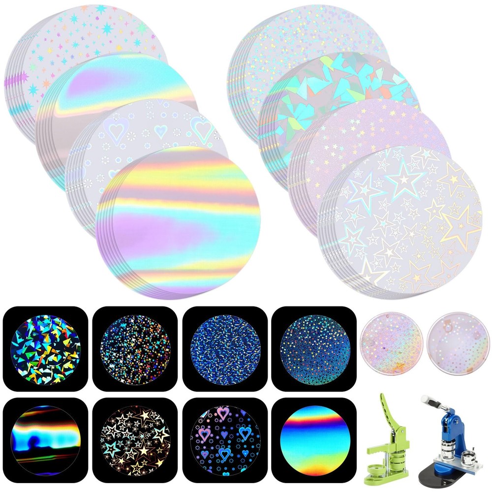 200 Pcs Badge Protective Film 35mm (1.38 in), 8 Styles of Holographic Glitter…